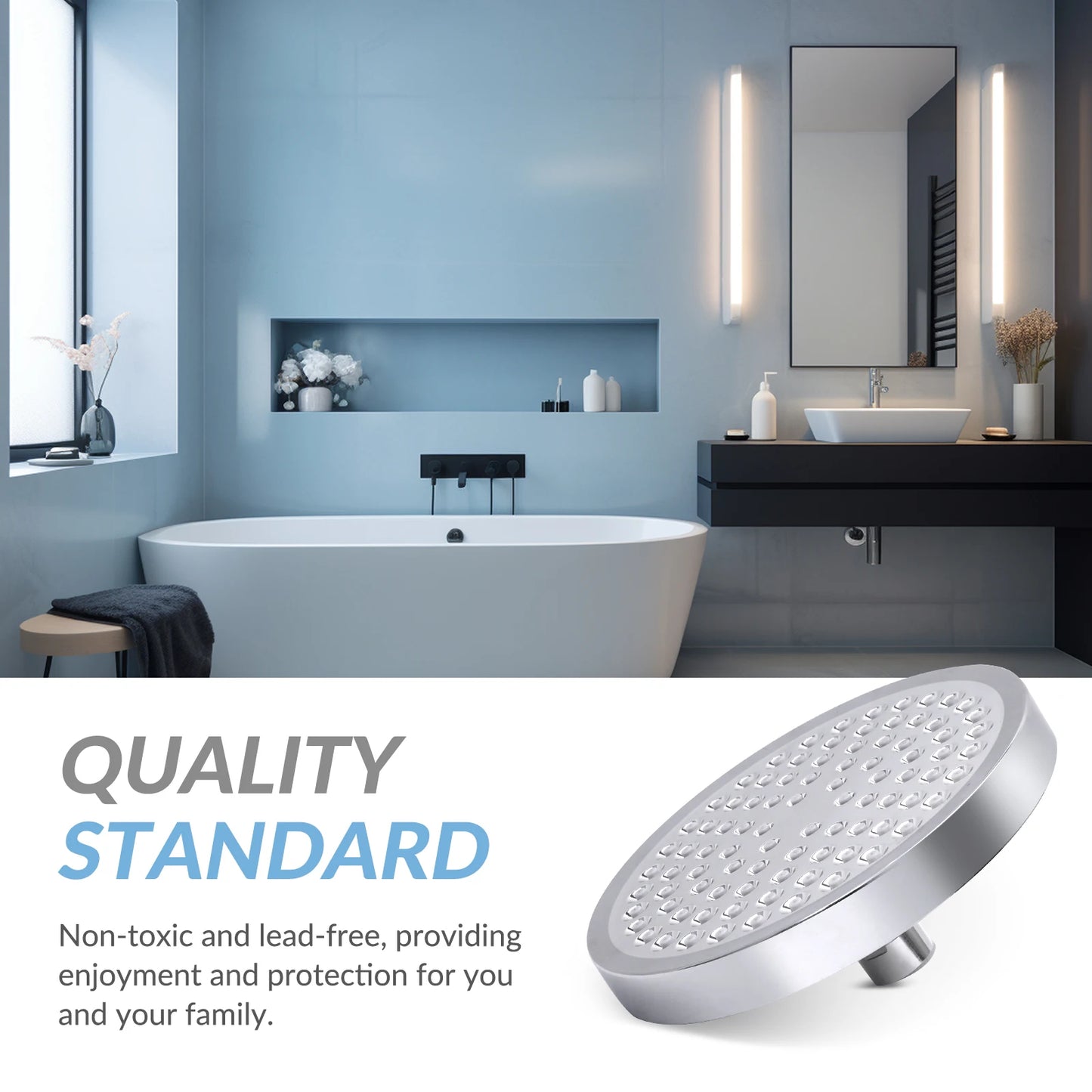 High Pressure Rain Shower Head Stainless Steel Wall Mounted