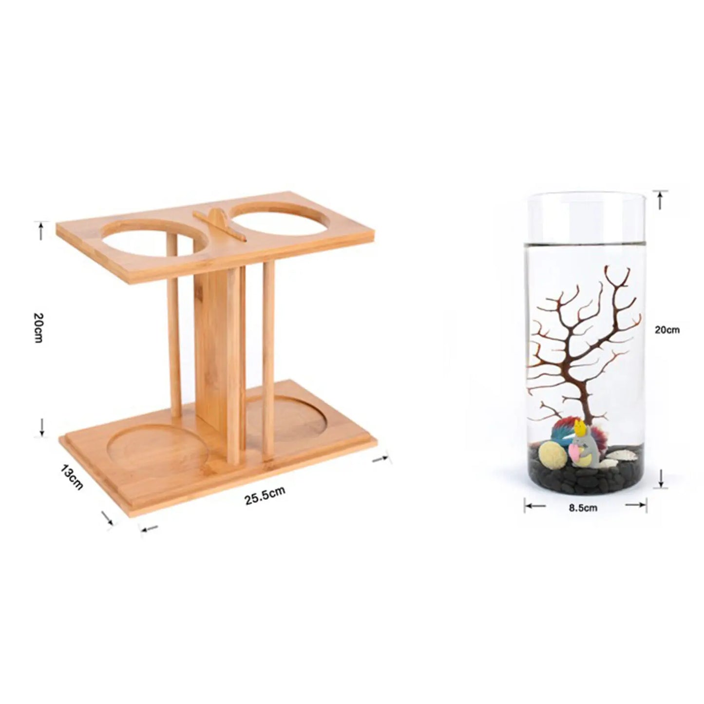 Glass Betta Tank With LED Light And Bamboo Base