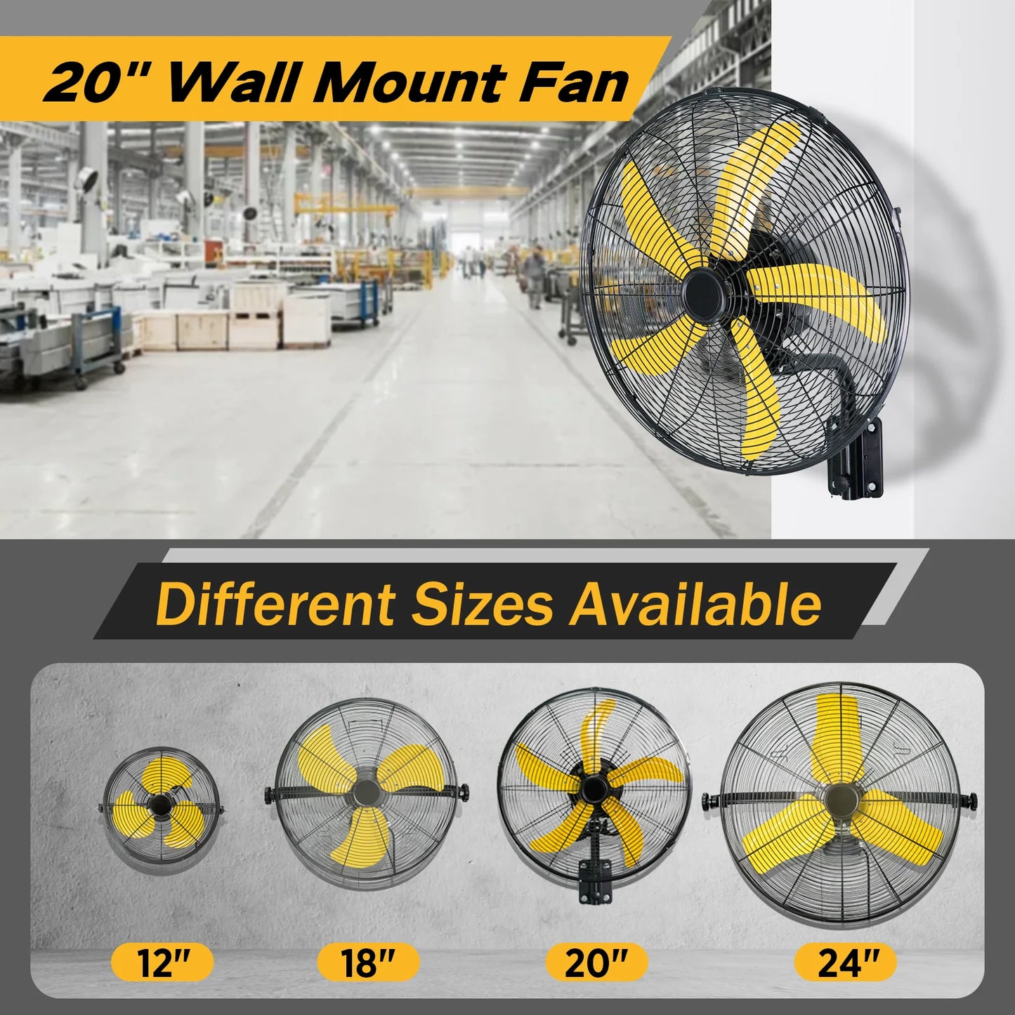 Industrial Wall Mount Fan 4900 CFM With 3-Speed Oscillation
