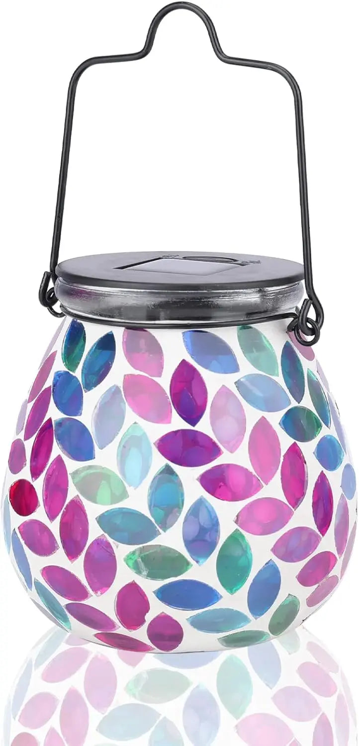 XMSJ Mosaic Solar Lanterns Outdoor Glass Hanging Lights