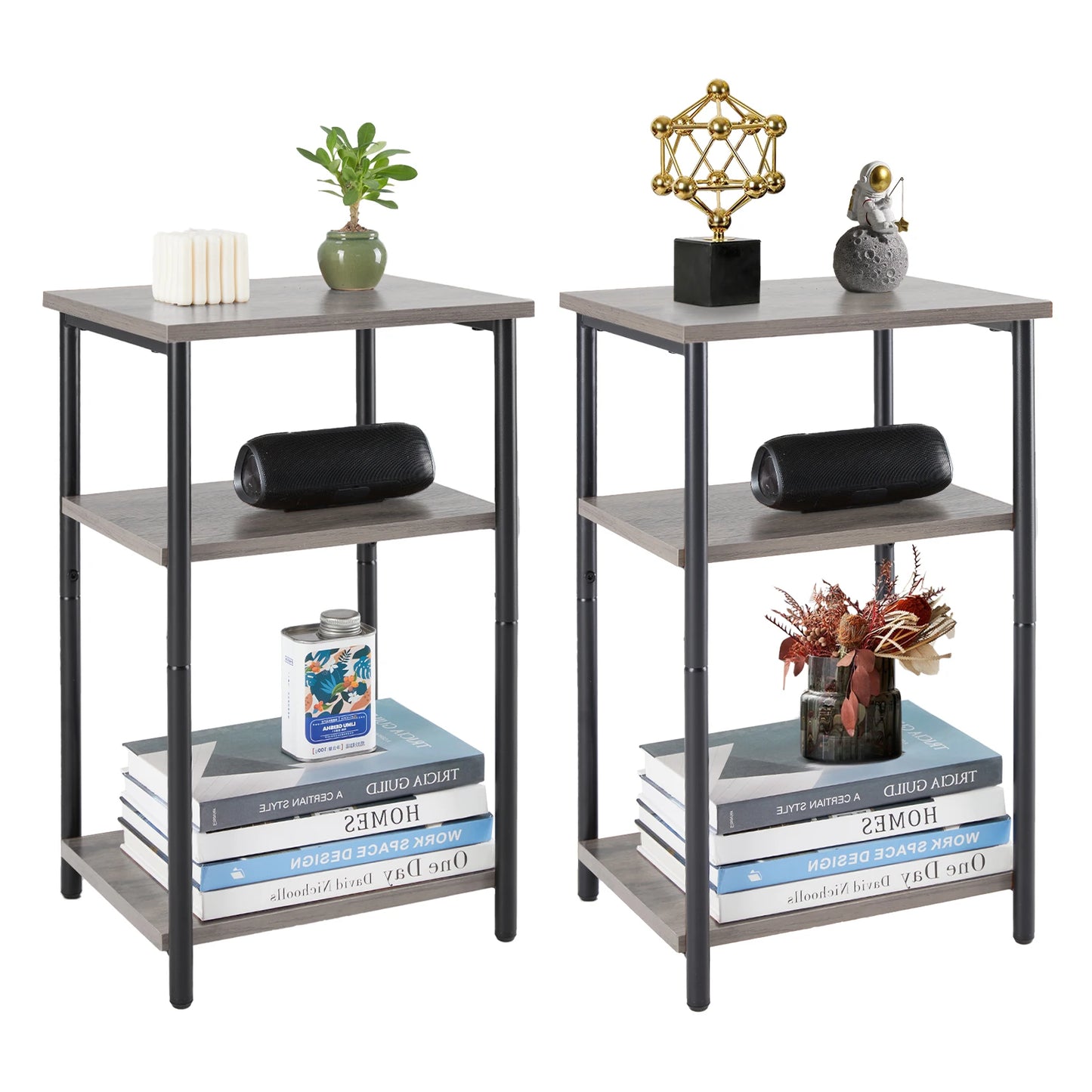 JHK 2/3-Tier End Table With Adjustable Feet Steel Frame