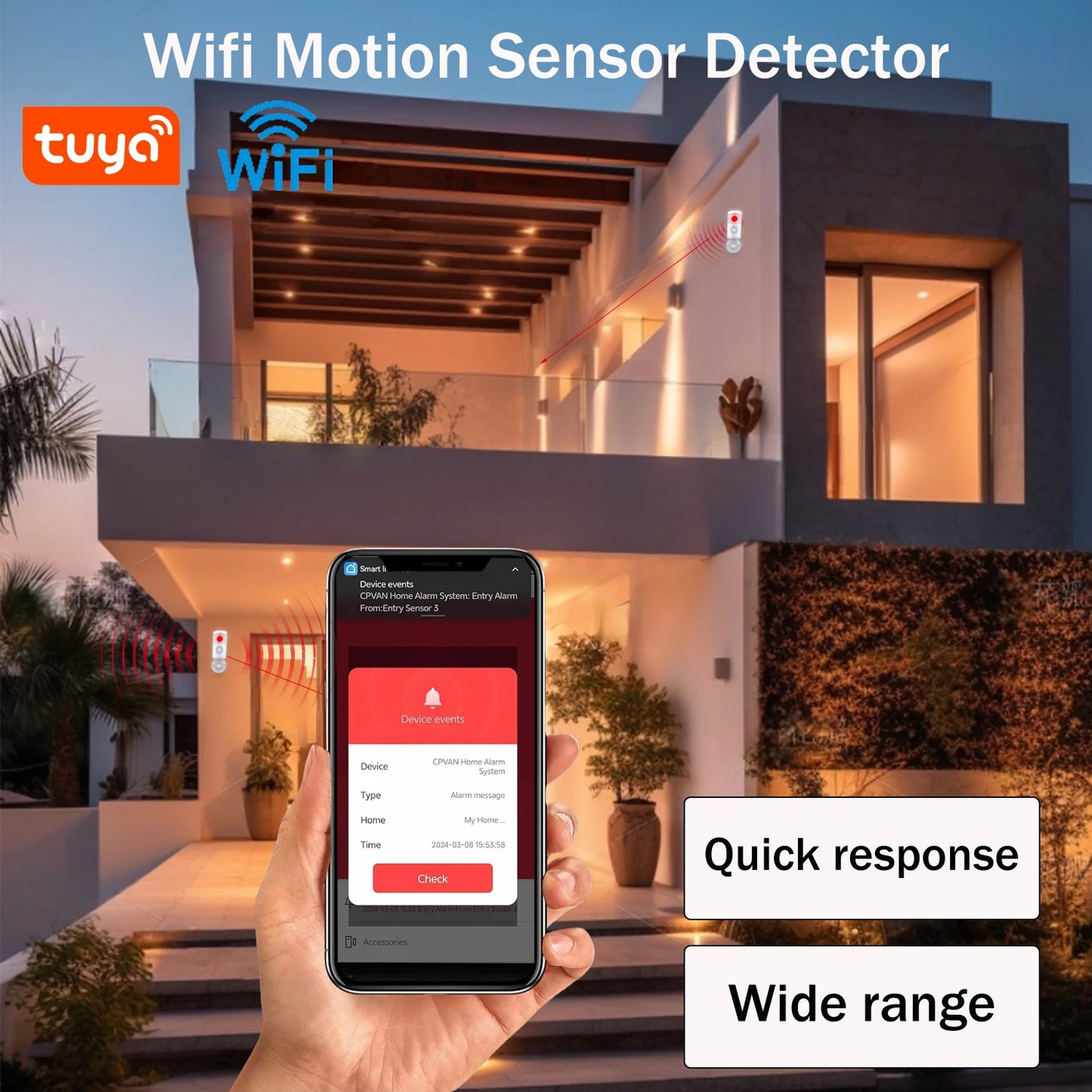 PGST Tuya Smart PIR Motion Detector With App Alerts