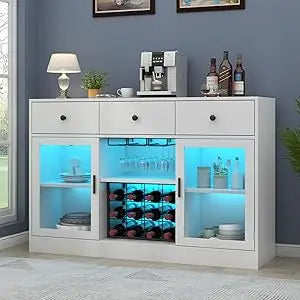 MKDK Wine Bar Cabinet with LED Light and Glass Rack