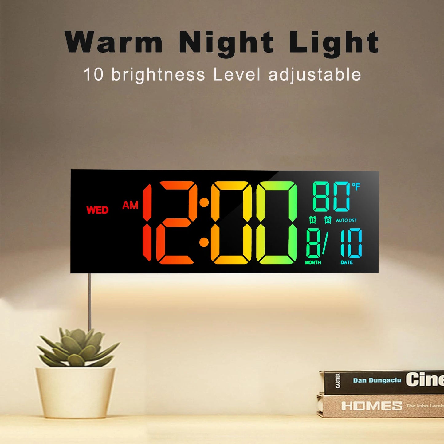 Large Digital Wall Clock With LED Display Remote Alarm Temperature
