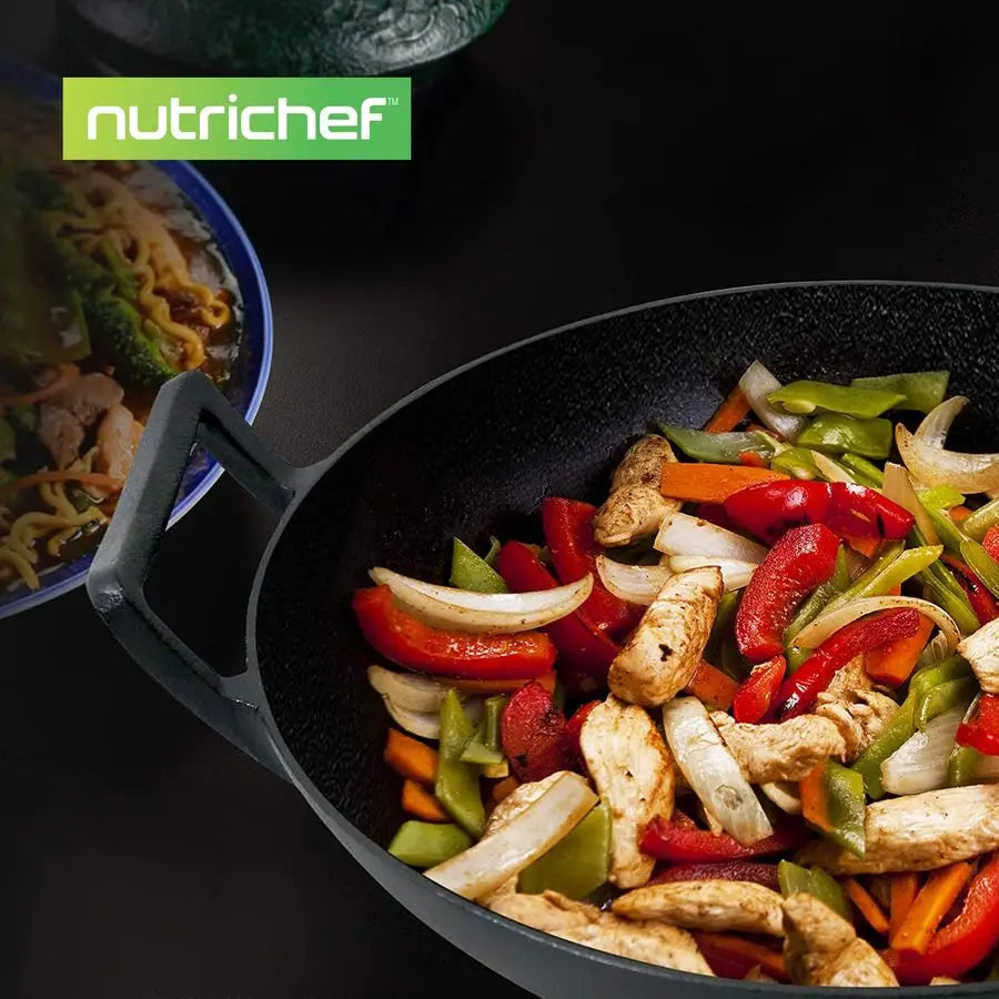 Cast Iron Wok With Wooden Lid Preseasoned For Stir Fry