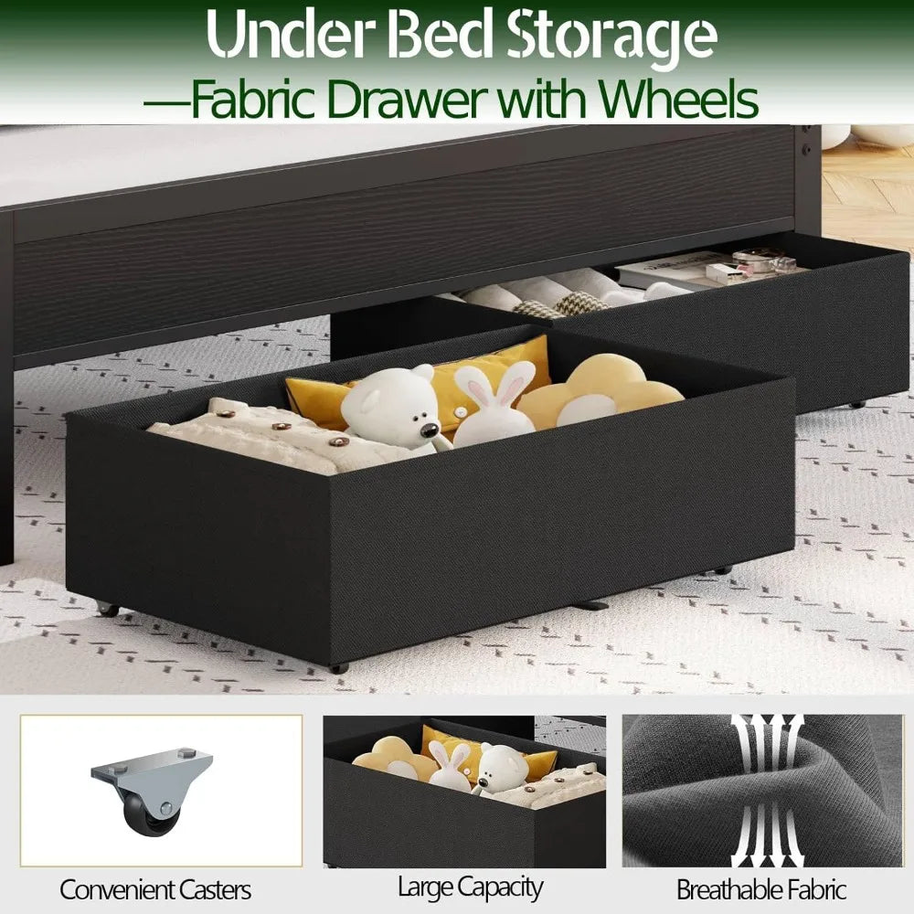 Bed Frame With Charging Station And LED Lights With Shelves