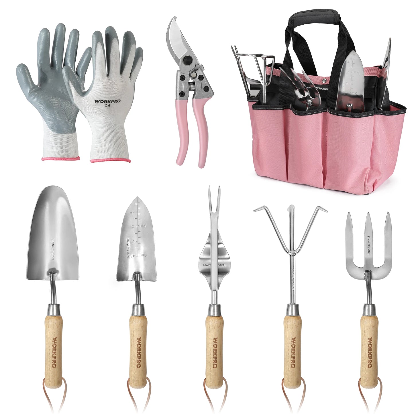 WORKPRO Garden Tool Set With Stainless Steel And Wood Handles