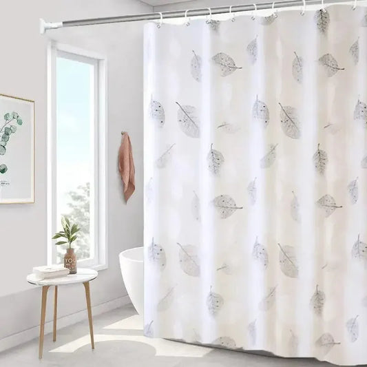 PEVA Waterproof Bathroom Shower Curtain with Hooks and Leaf Pattern