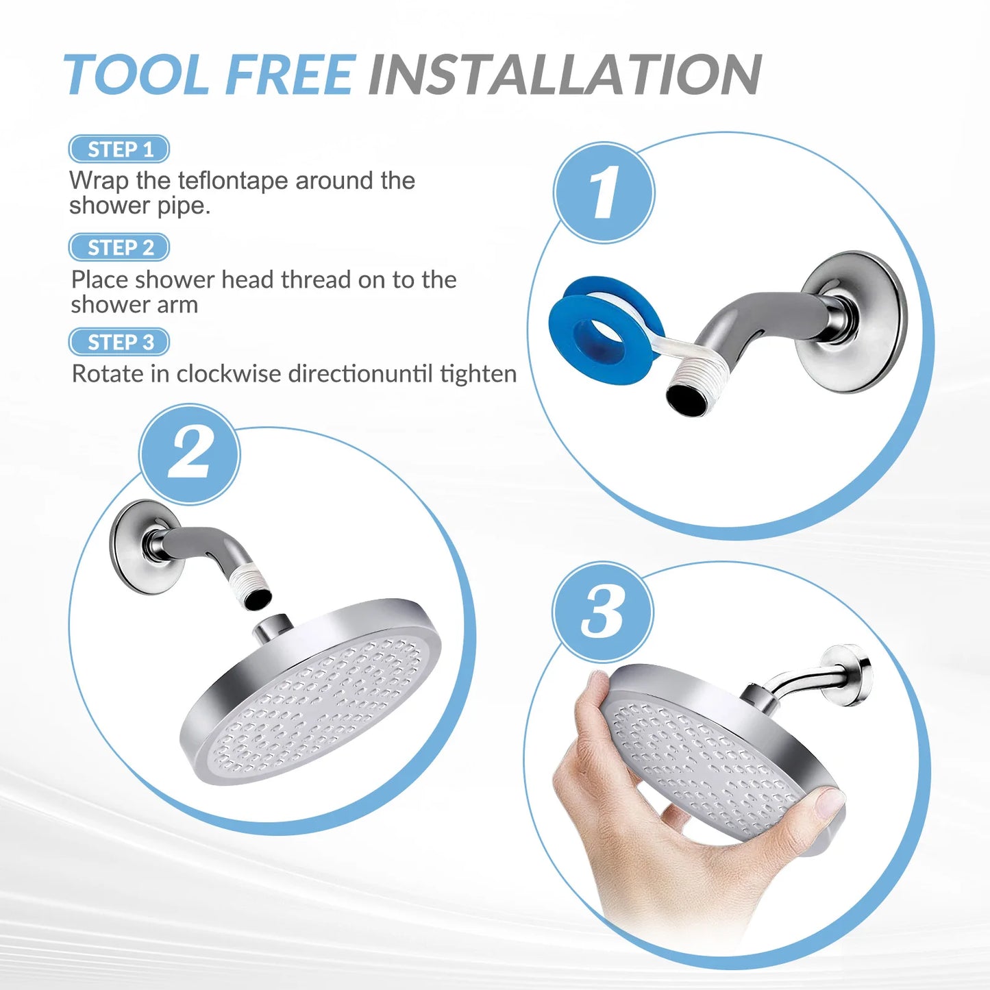High Pressure Rain Shower Head Stainless Steel Wall Mounted