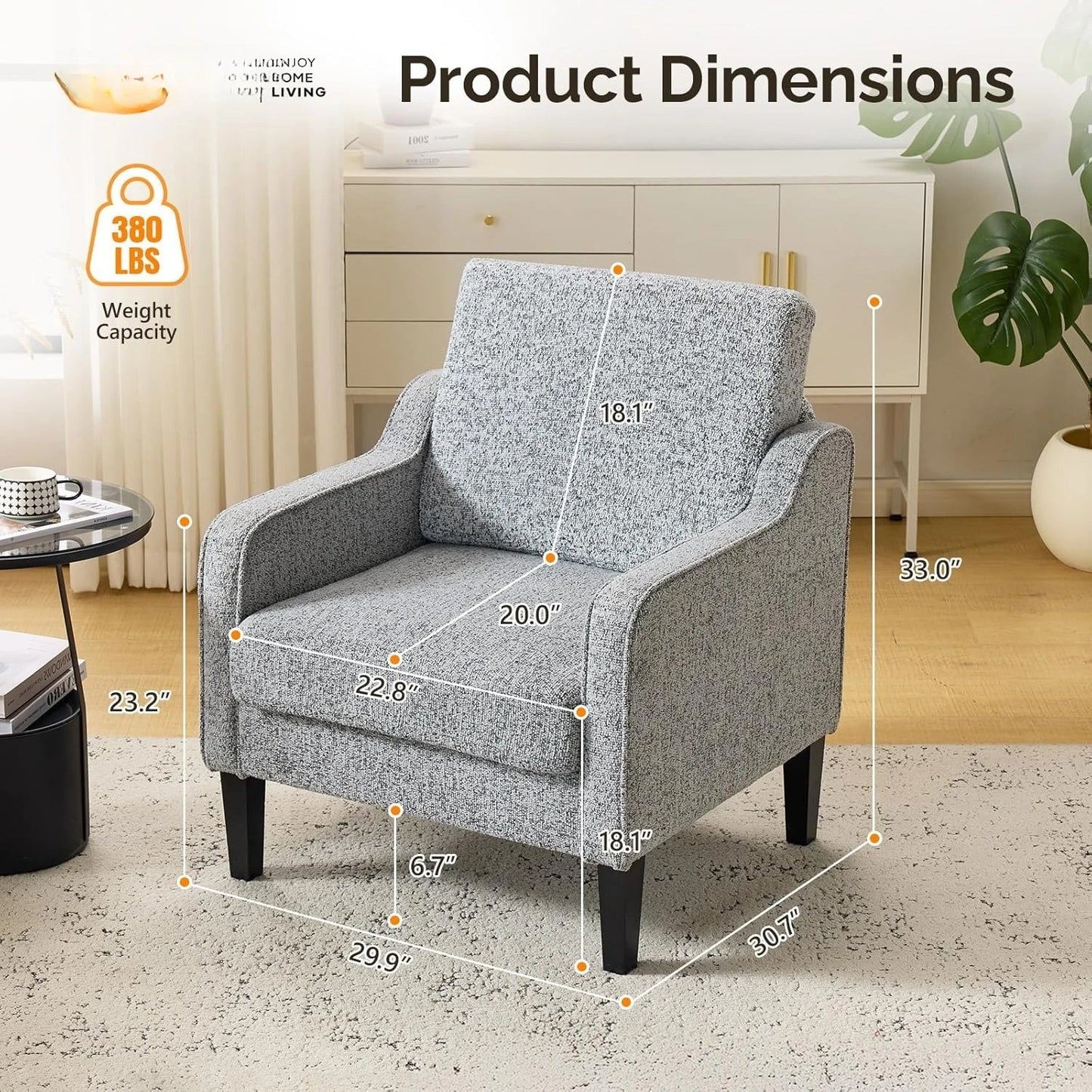 Modern Fabric Mid Century Accent Chair With Scooped Arms