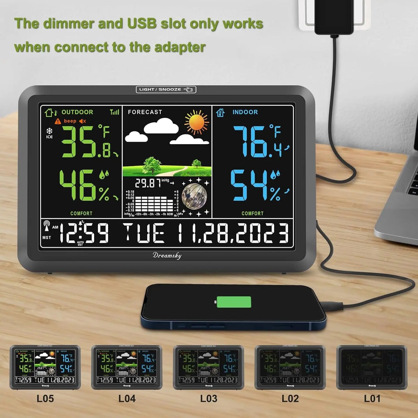 Wireless Indoor Outdoor Weather Station With Digital Clock And Temperature