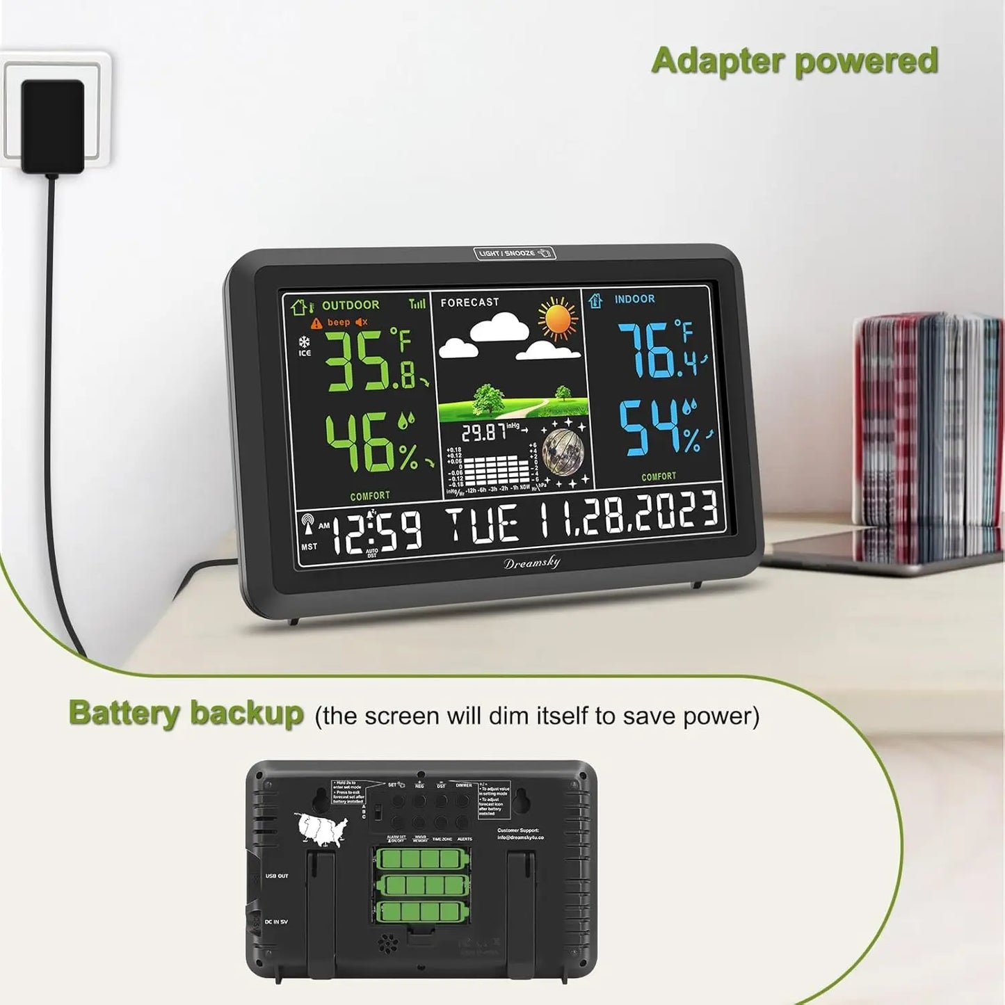 Wireless Indoor Outdoor Weather Station With Digital Clock And Temperature