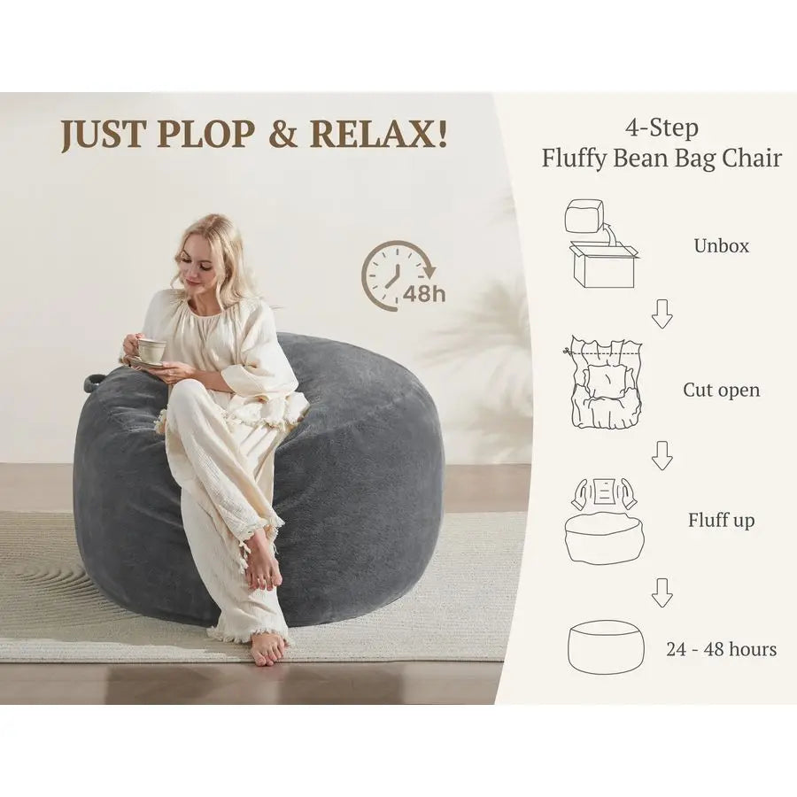 Lux Velvet Bean Bag Chair With Removable Cover Memory Foam