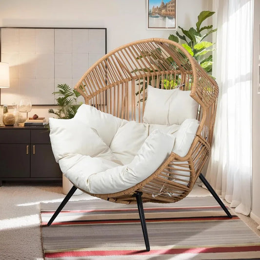 PE Rattan Wicker Egg Chair With Cushion Outdoor Patio