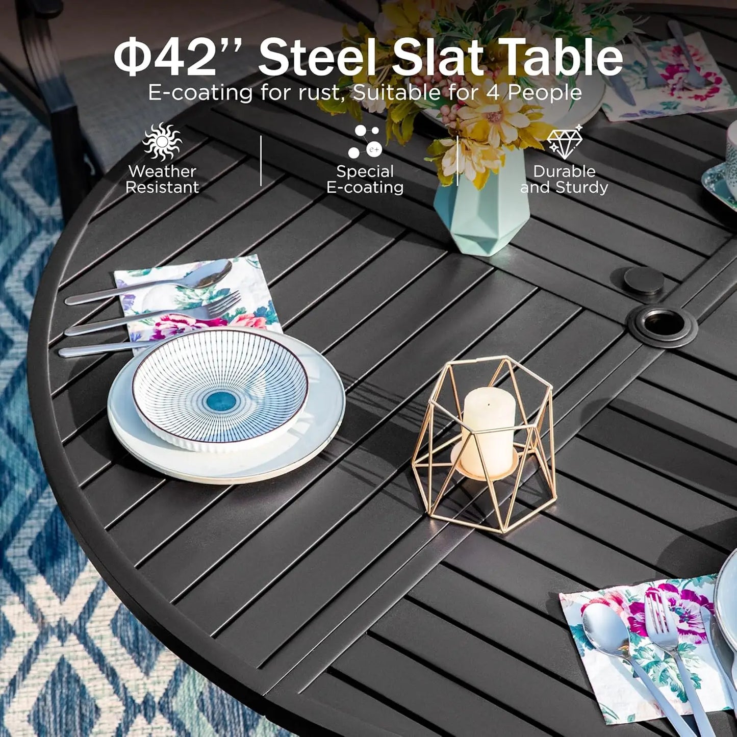 Outdoor Round Patio Dining Table All Weather Metal