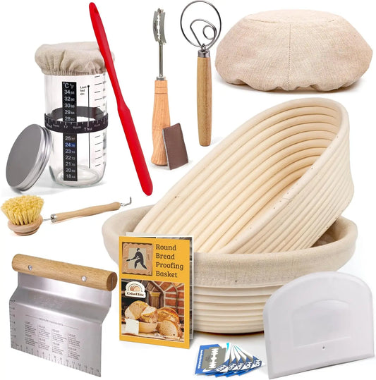 Sourdough Starter Kit With Rattan Baskets And Baking Tools