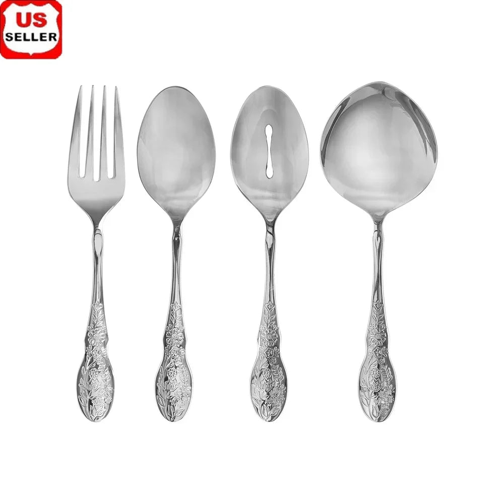 Mazie Serving Utensils Set Stainless Steel Floral Design