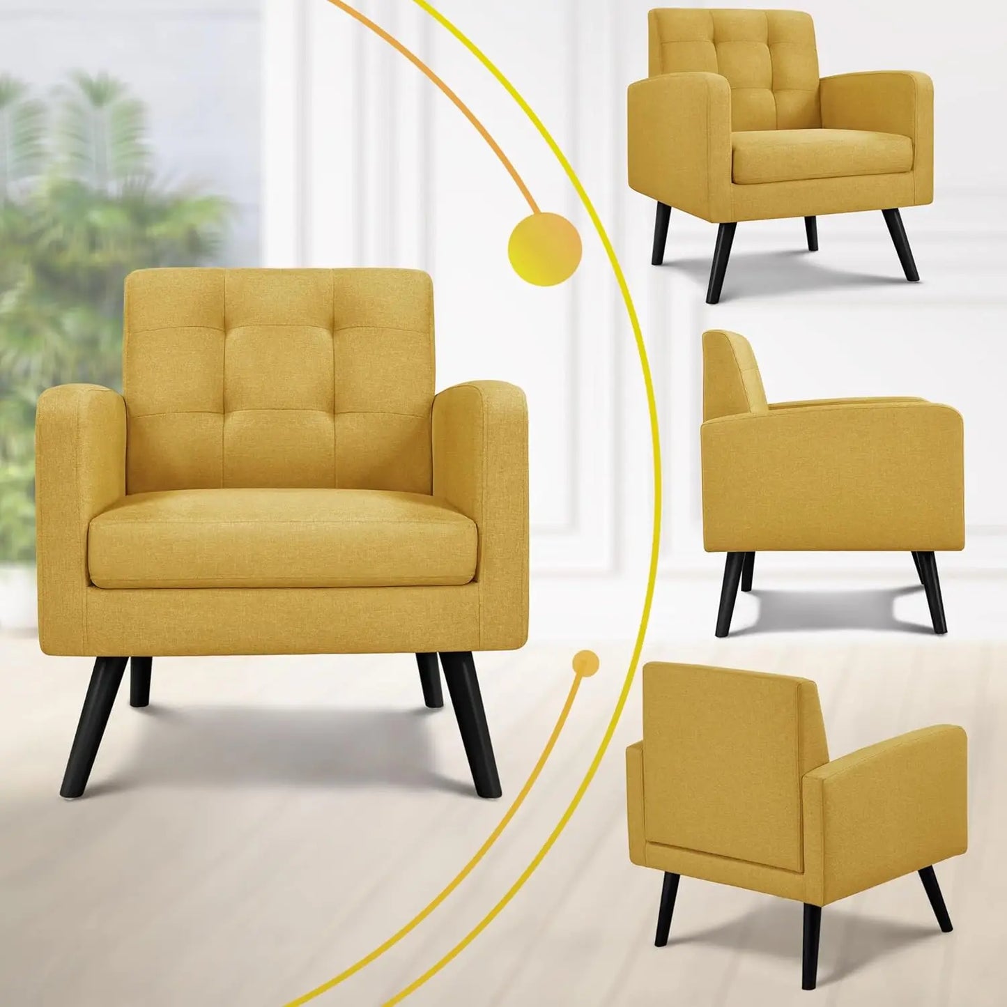 Mid Century Modern Upholstered Accent Chairs With Wood Legs