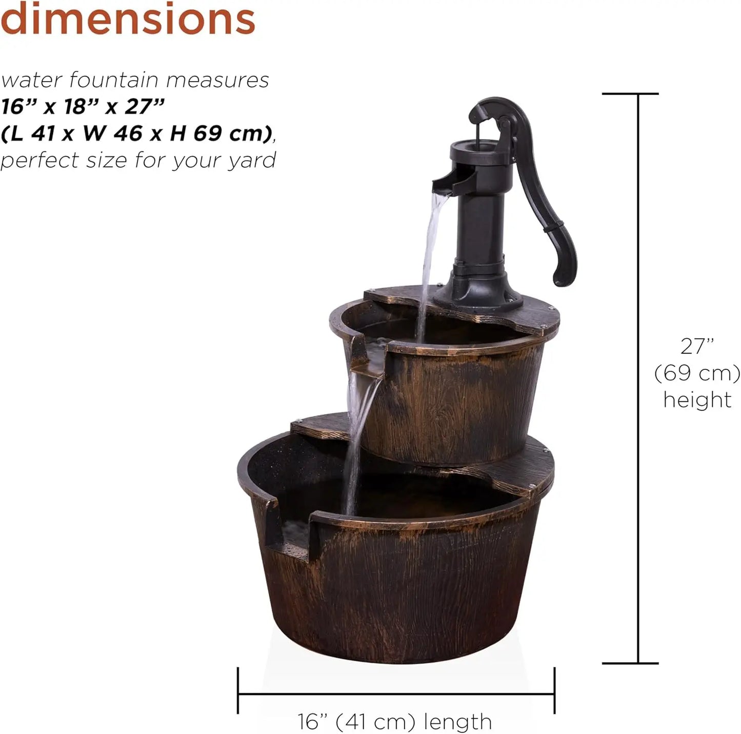 Rustic Outdoor Barrel Pump Water Fountain With Cascading Flow