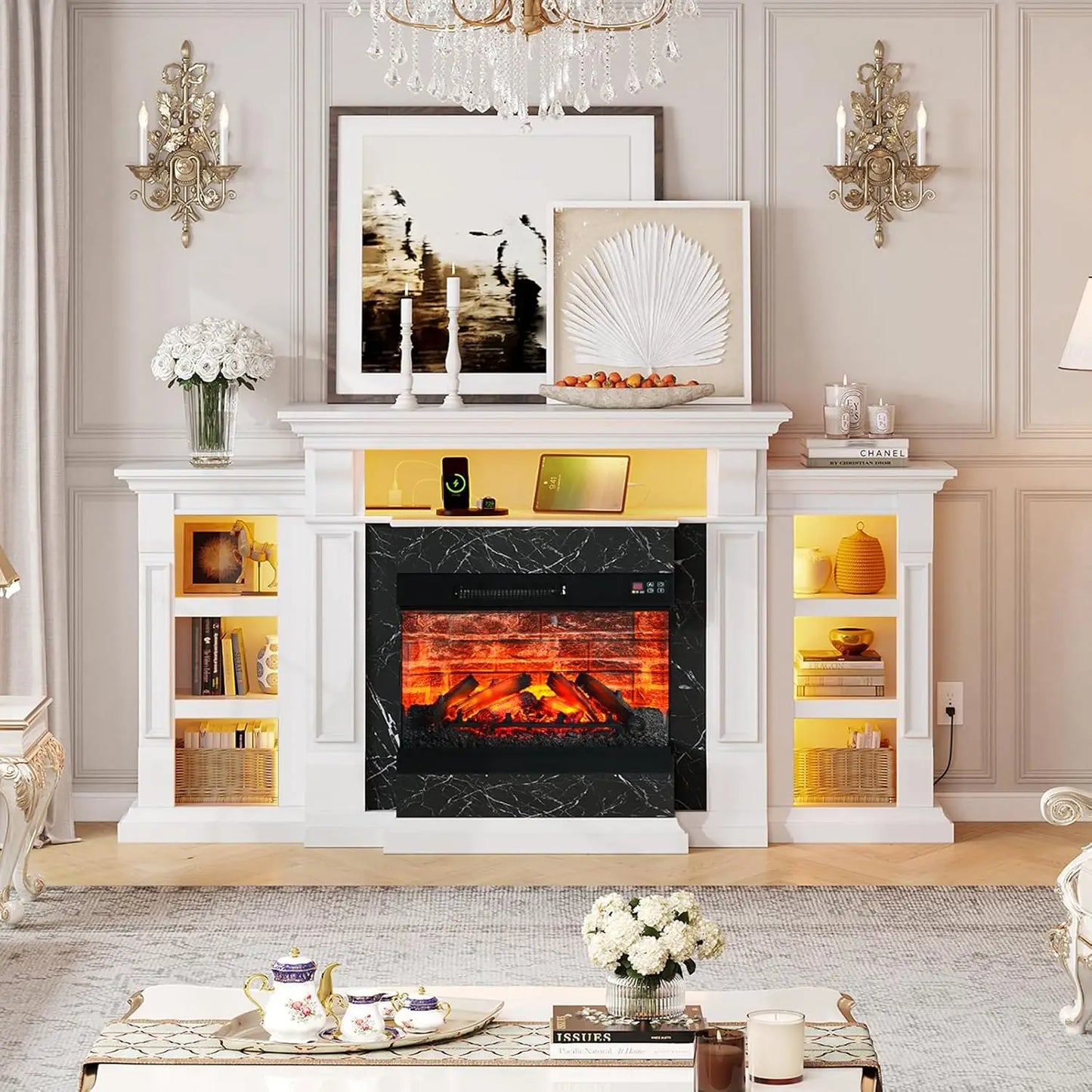 Electric Fireplace TV Stand With LED Mantel Console