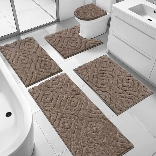 Five-Piece Bathroom Rug Set Ultra Soft Non Slip Toilet Cover