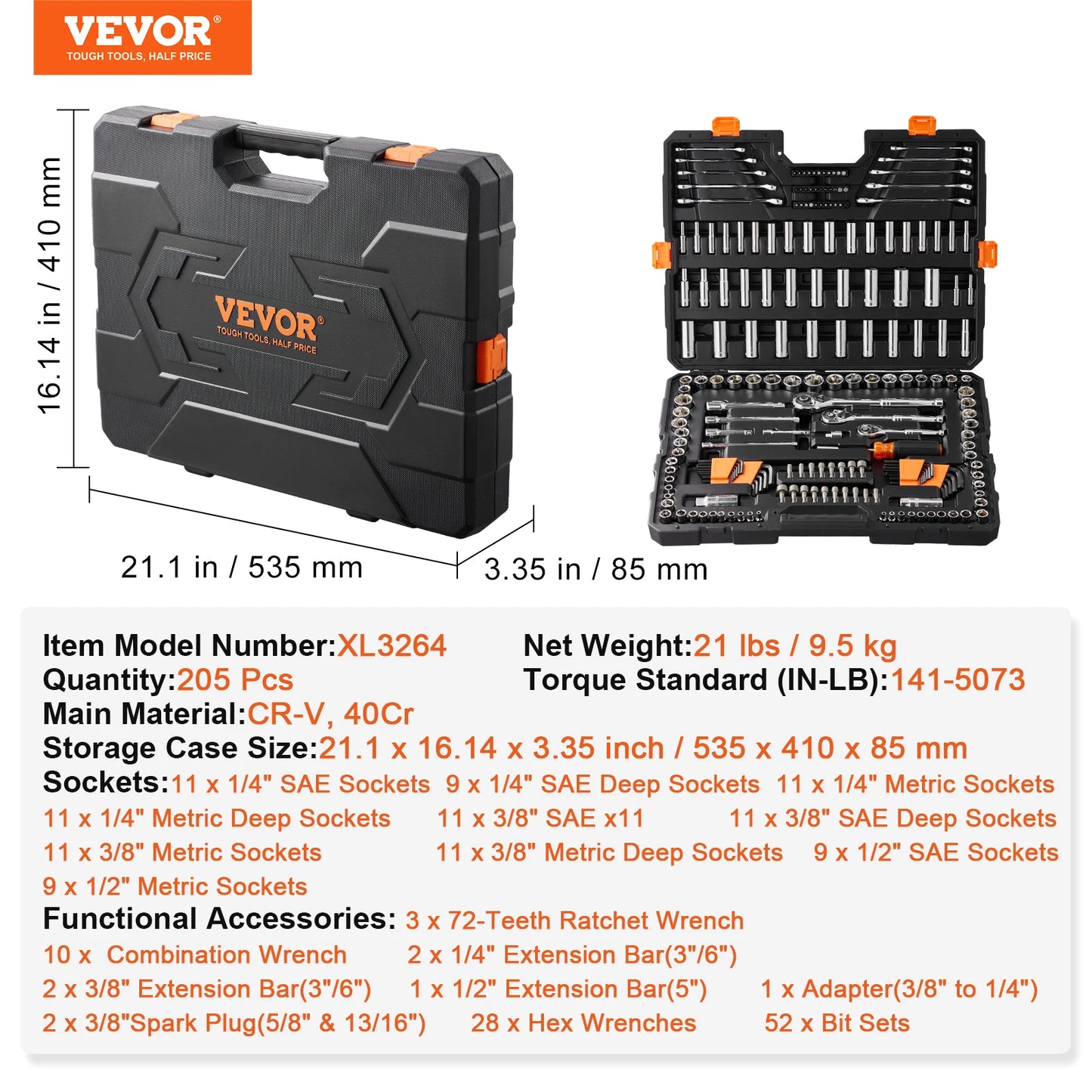 SucceBuy Mechanics Tool Set and Socket Set SAE Metric Bits
