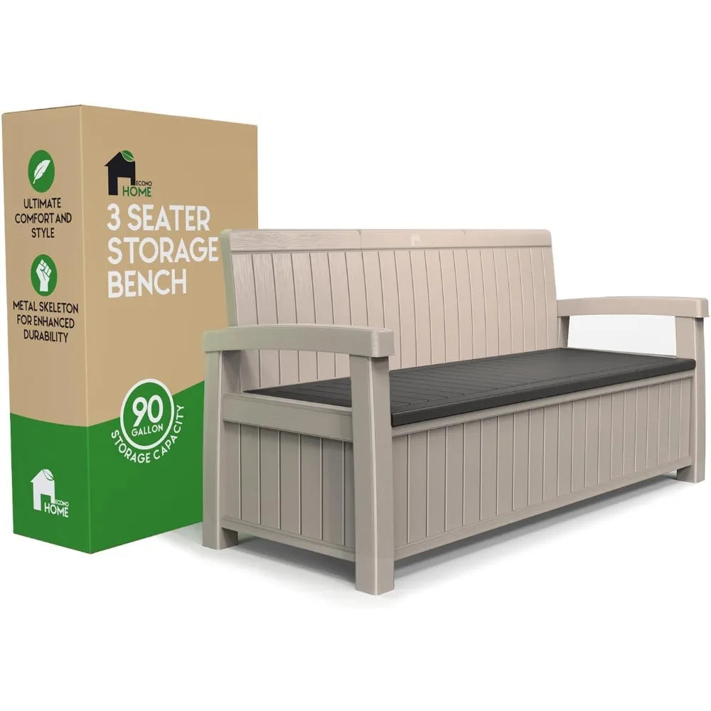 Outdoor Storage Bench 90 Gallon Capacity Weatherproof Resin