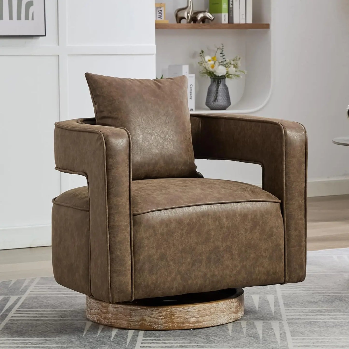 Upholstered Swivel Accent Chair Set Of 2 Open Back Barrel Chair