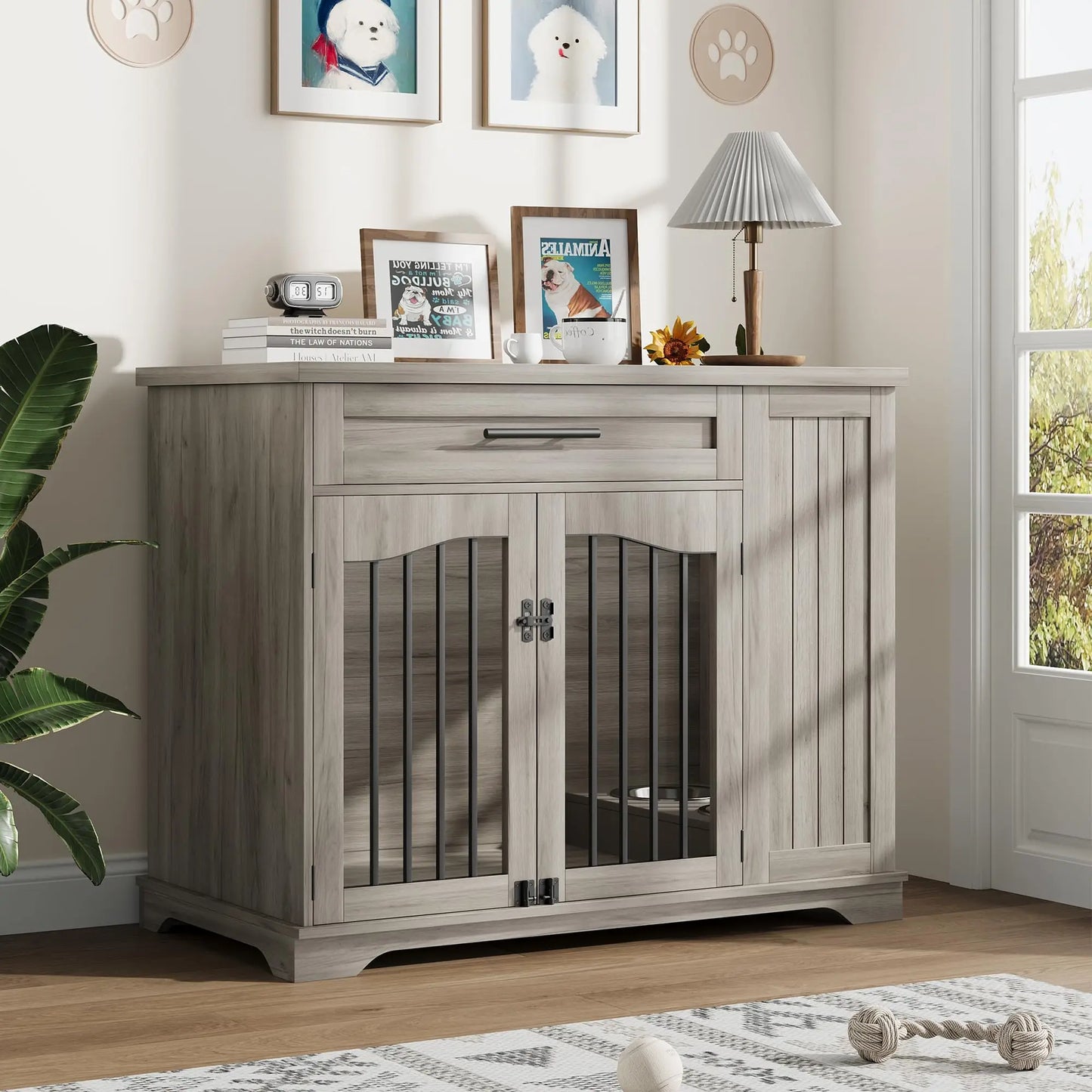 HiMISS Heavy Duty Wooden Dog Crate With Drawer Storage