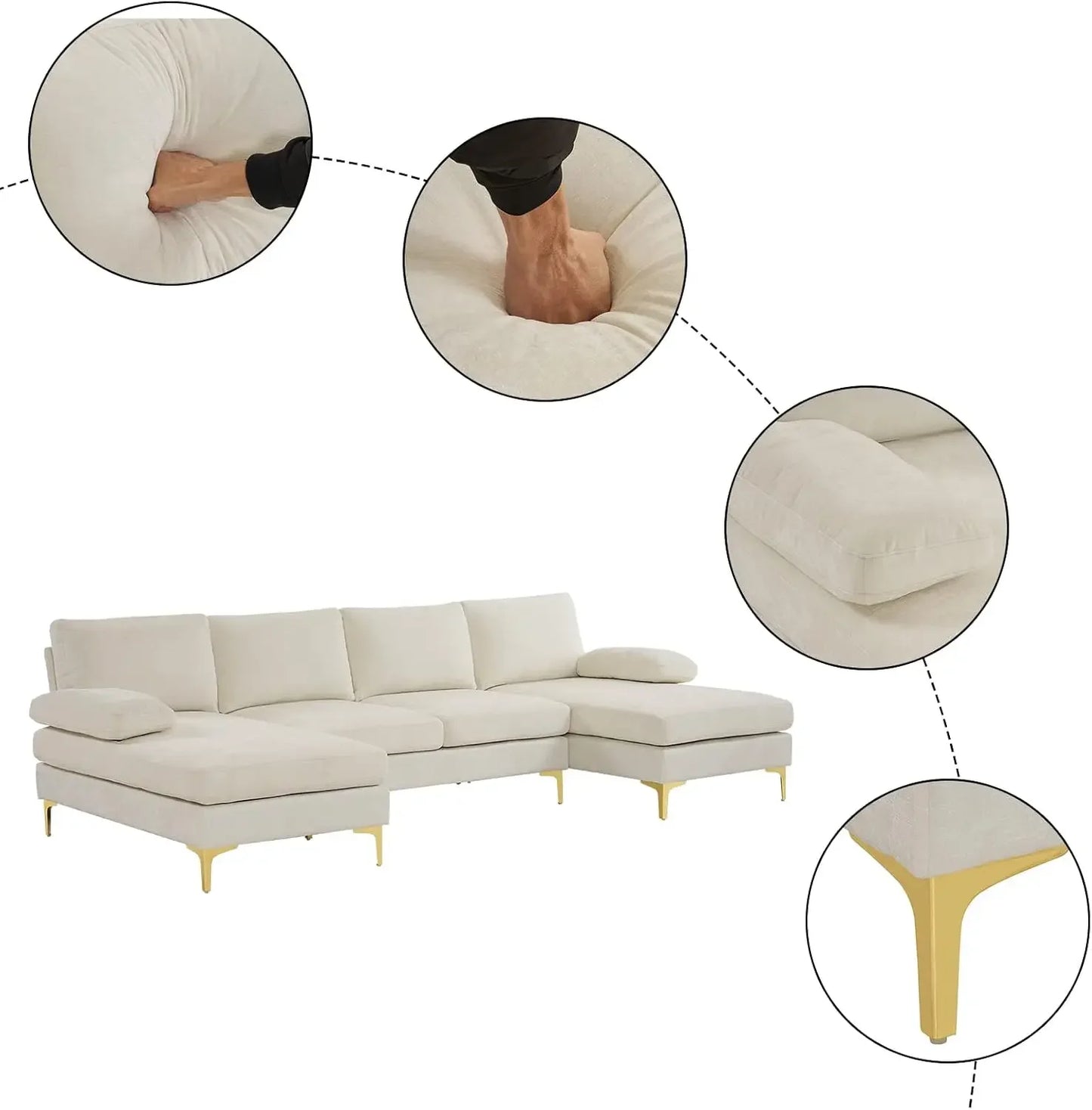 U-Shape Convertible Sectional Sofa 4-Seat Couch With Chaise Chenille Fabric