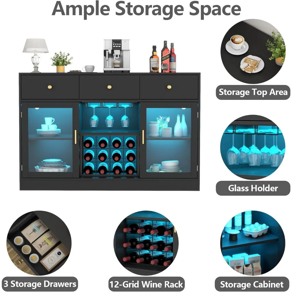 MKDK Wine Bar Cabinet with LED Light and Glass Rack