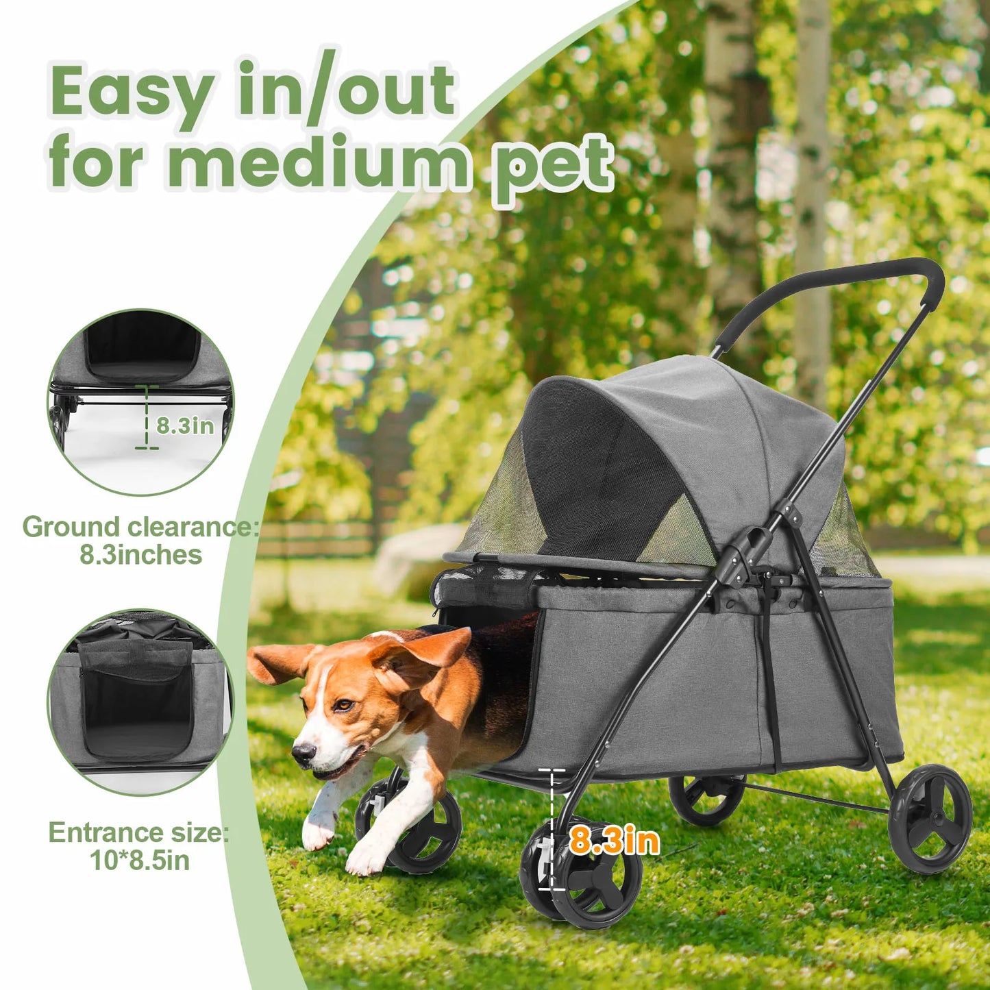 Wedyvko 80 Lbs Pet Stroller Four Wheel Brakes Rotating Front Wheel