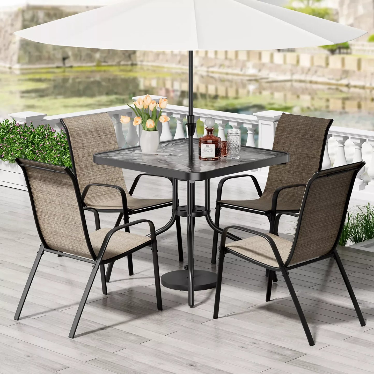 Patio Dining Set 5 Pieces Outdoor Metal Table And Chairs
