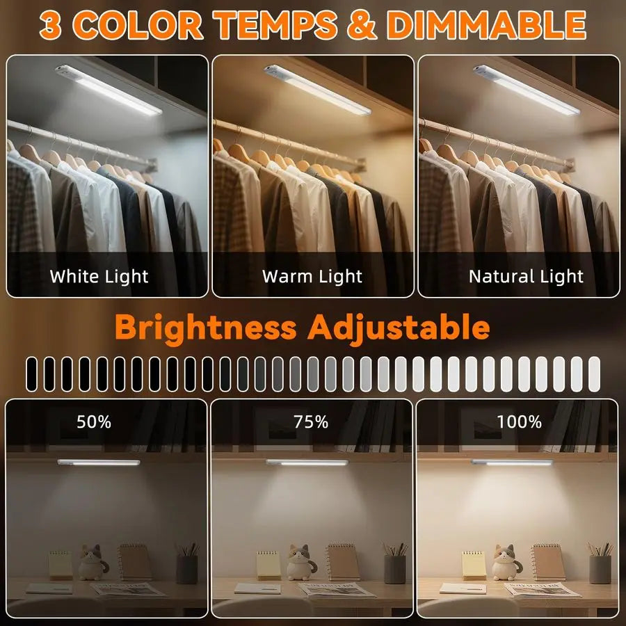 Wireless Cabinet Lighting Motion Sensor Rechargeable 3 Color Closet Light