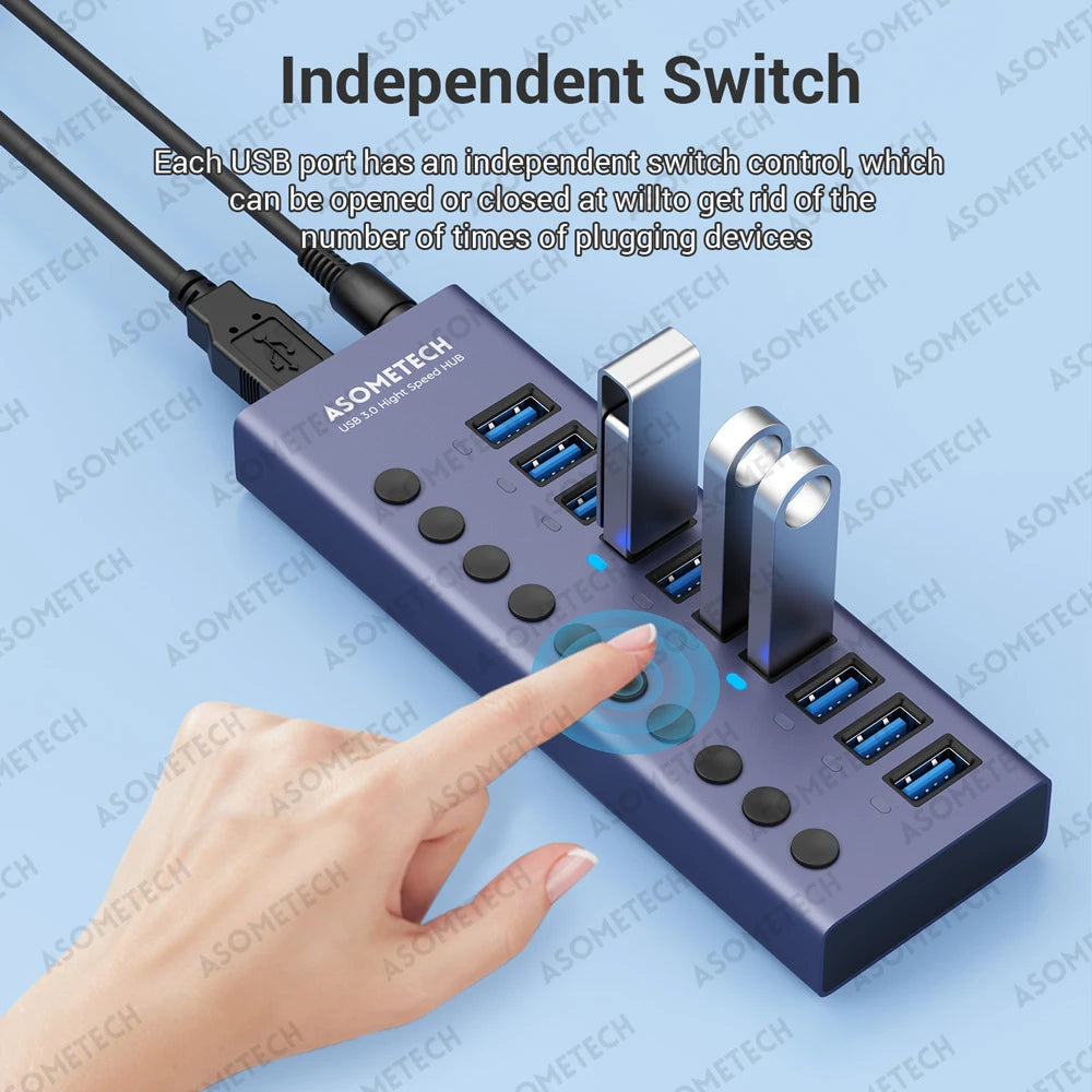 ASOMETECH USB 3.0 Hub 4 7 10 Ports PowerAdapter Pro