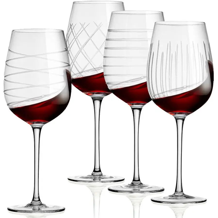 XMSJ Glassware Four Piece Clear Etched Wine Glass Set