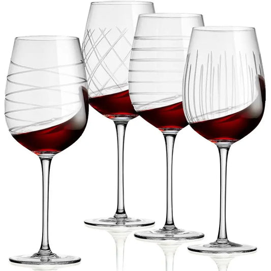 XMSJ Glassware Four Piece Clear Etched Wine Glass Set
