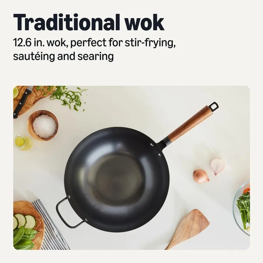 Carbon Steel Preseasoned Wok For All Gas Electric Induction Cooktops