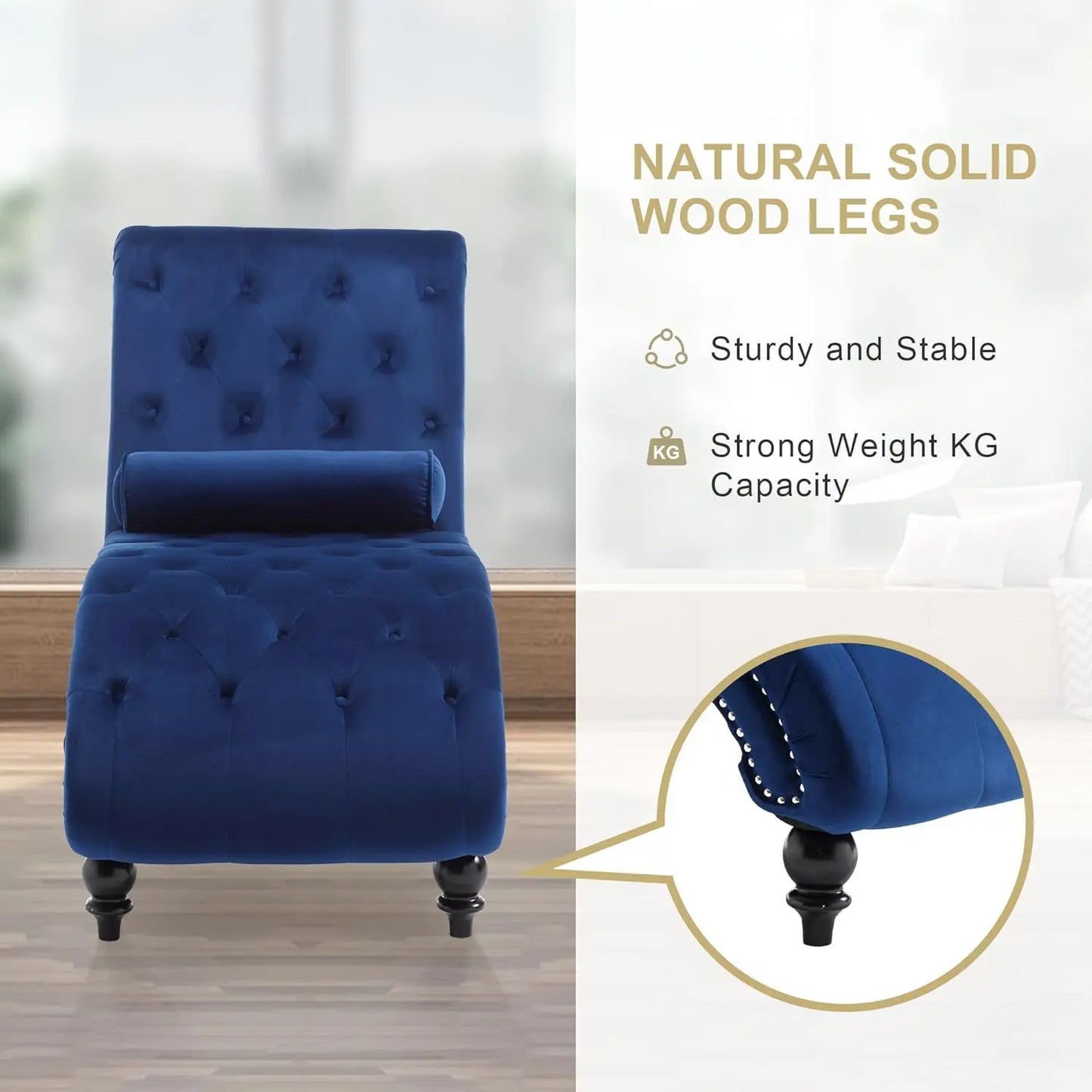 Velvet Tufted Chaise Lounge Chair With Pillow Indoor Living Room