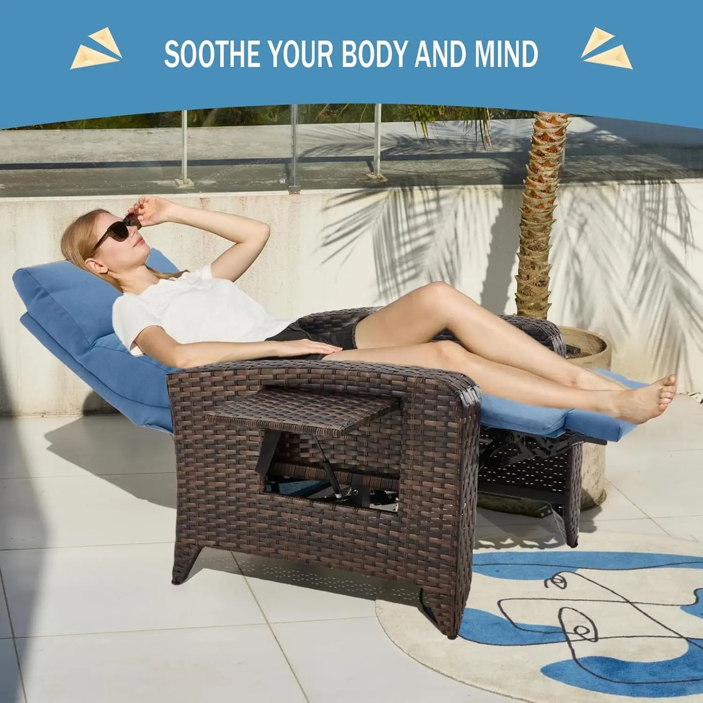 Outdoor Wicker Recliner Chair With Adjustable Backrest To 150 Degrees