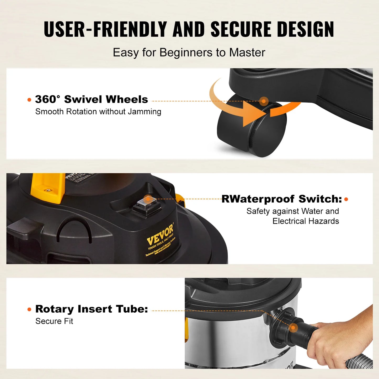 SucceBuy Wet Dry Vacuum Cleaner Stainless Steel Powerful Suction