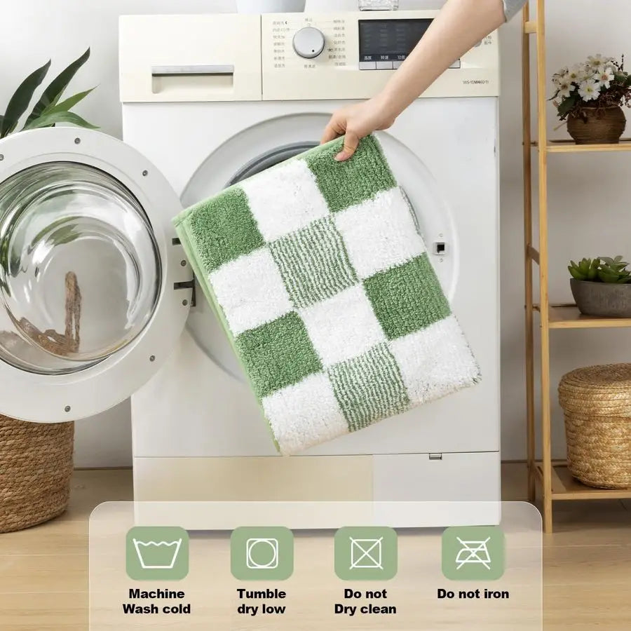 Checkered Bathroom Rug Set 5 Piece Non Slip Ultra Absorbent Microfiber