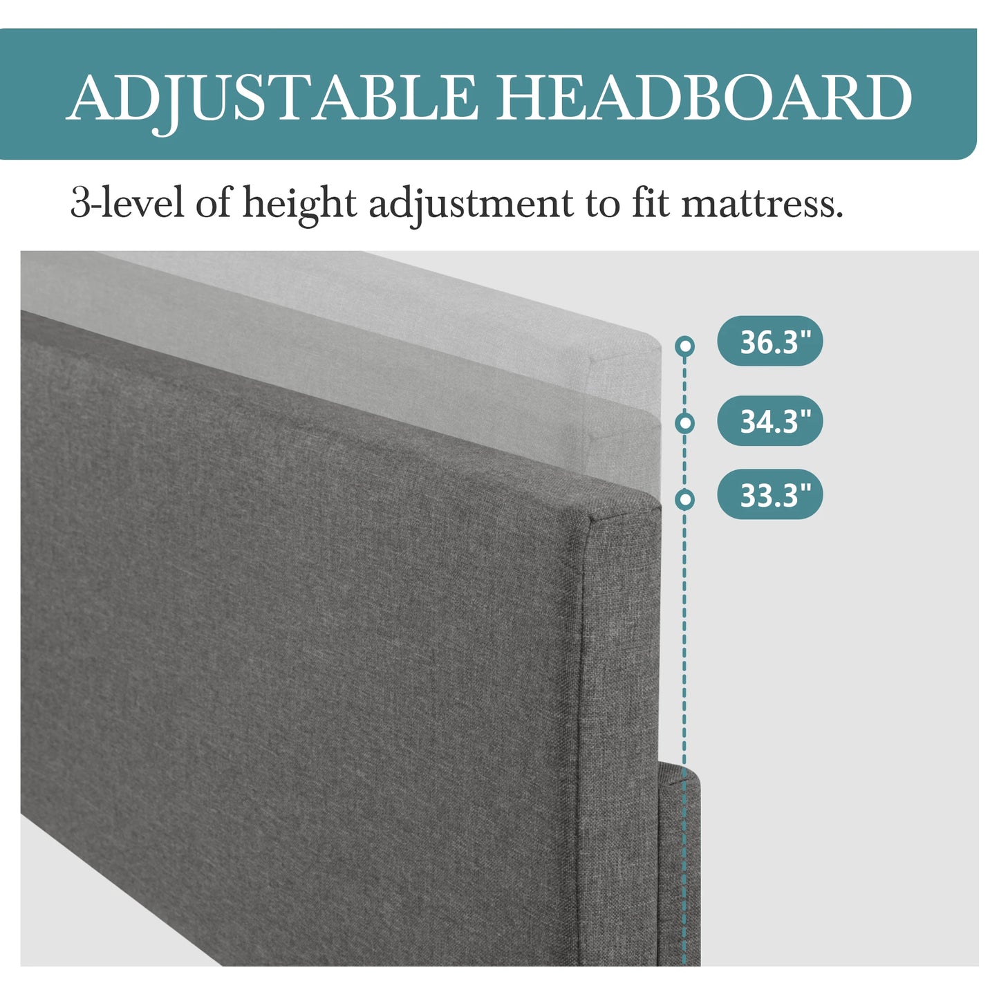 Hoomich Upholstered Bed Frame With Adjustable Headboard
