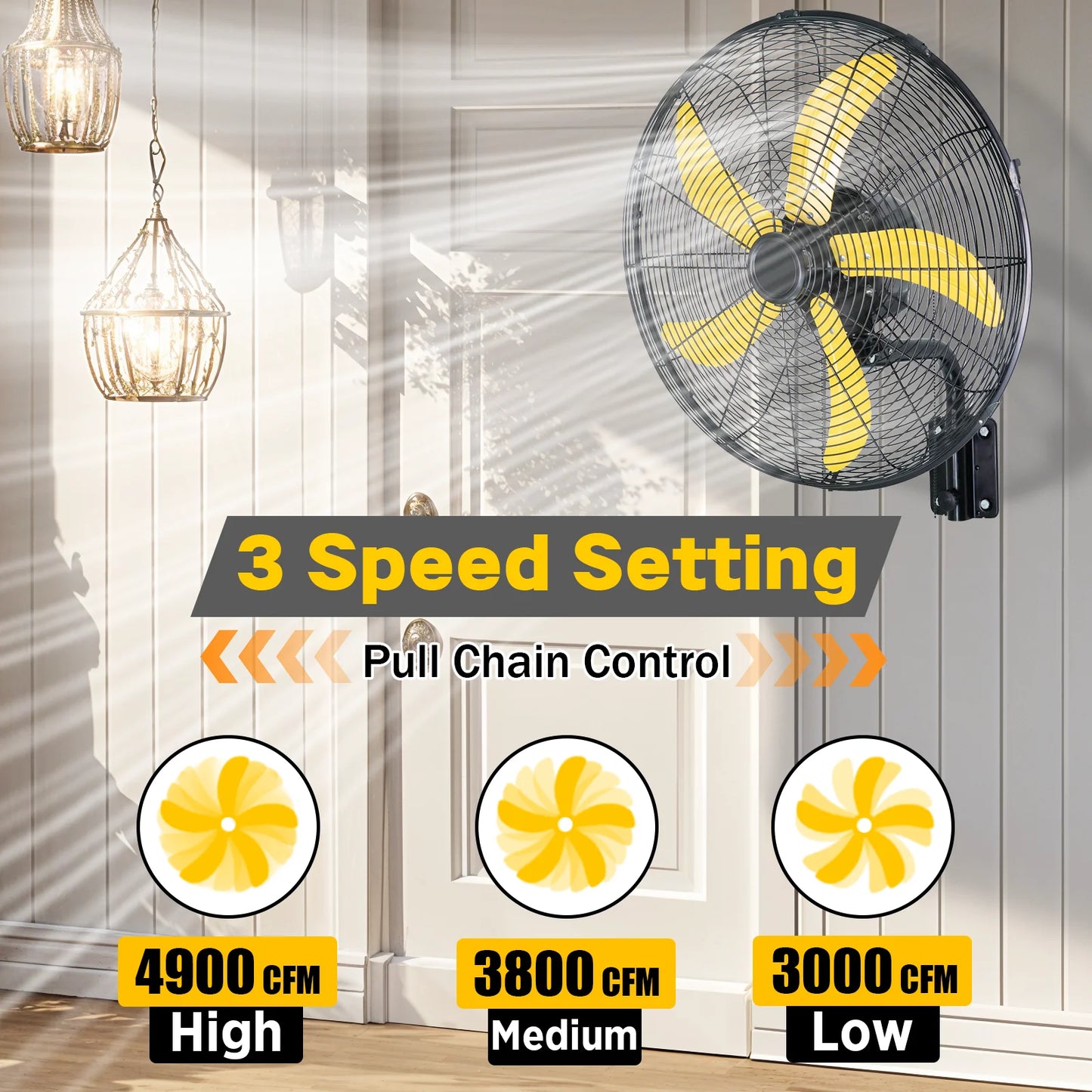Industrial Wall Mount Fan 4900 CFM With 3-Speed Oscillation
