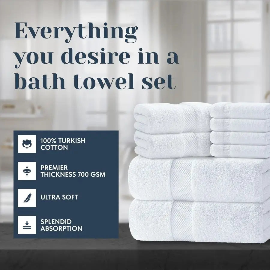 Hotel Collection 8 Piece Turkish Cotton Bath Towel Set
