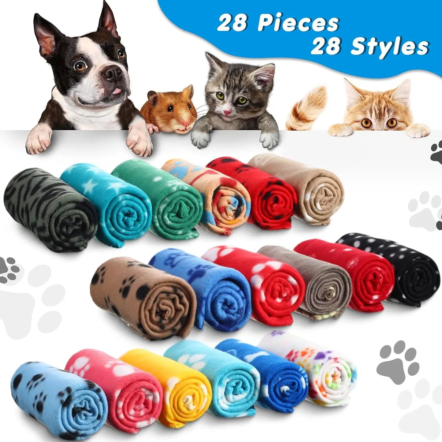 Zfgryim 28-Piece Fleece Pet Blankets Set for Dogs and Cats