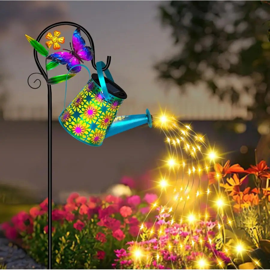 Solar Watering Can With Lights Butterfly Lantern Hanging Garden Decor
