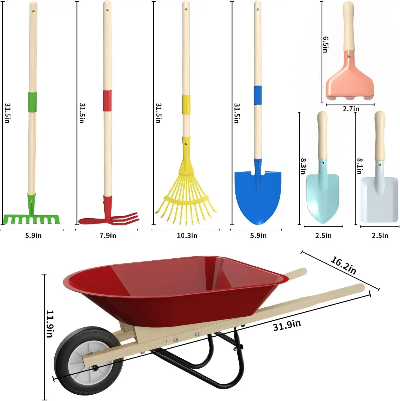 Kids Wheelbarrow Set With Gardening Tools For Outdoor Play