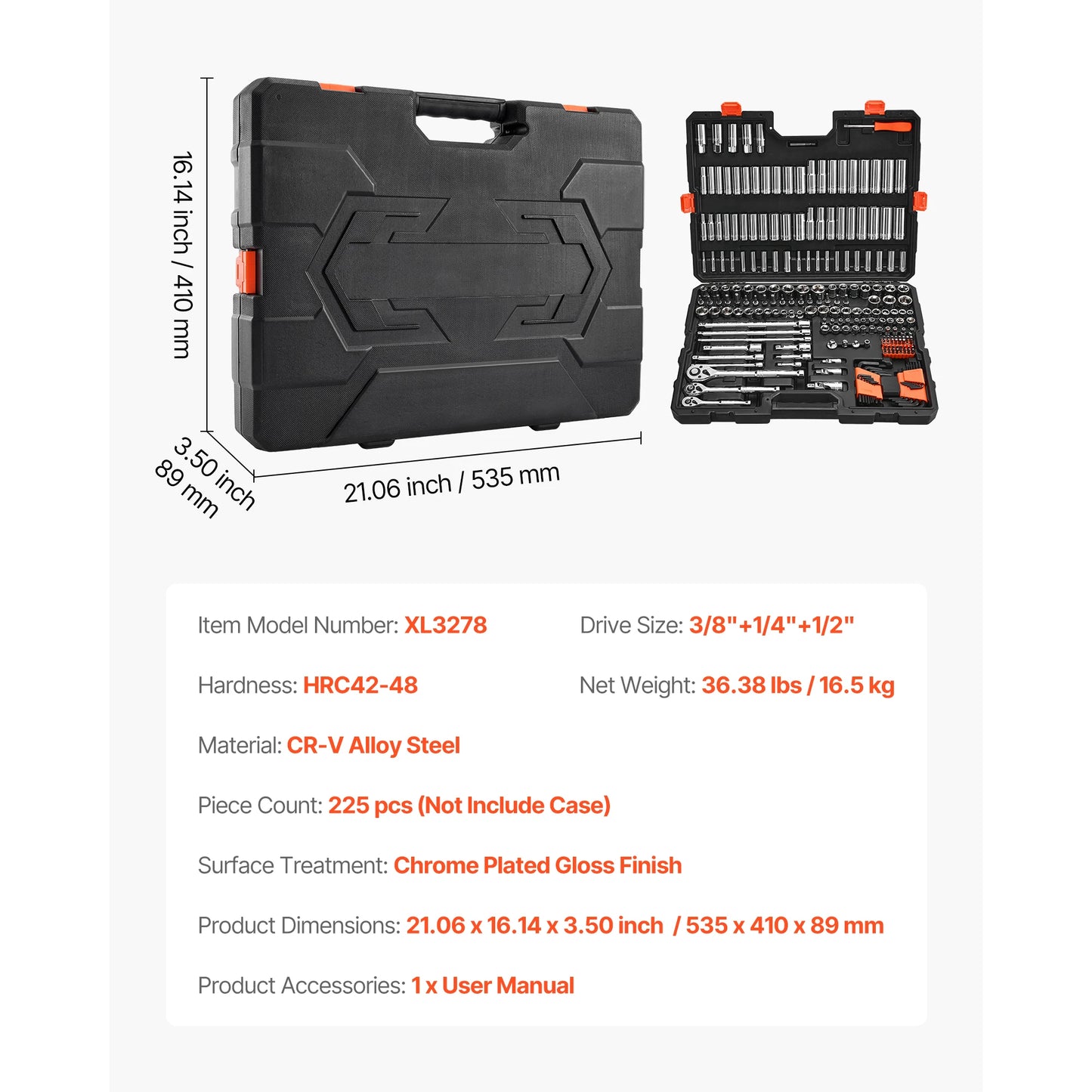 SucceBuy 86 Piece Socket Set SAE And Metric With Ratchet