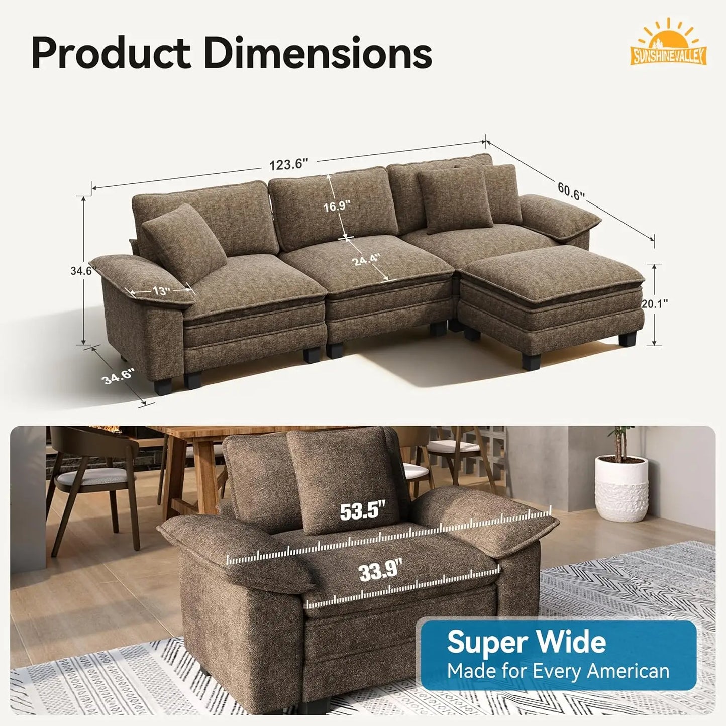 L Shaped Modular Cloud Couch Sectional Sofa With Ottoman